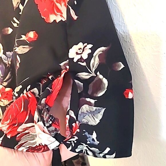 Stella Tweed Short Sleeve Black Dress Red/White Flowers Zipper Neckline,Size 1X - Picture 7 of 12